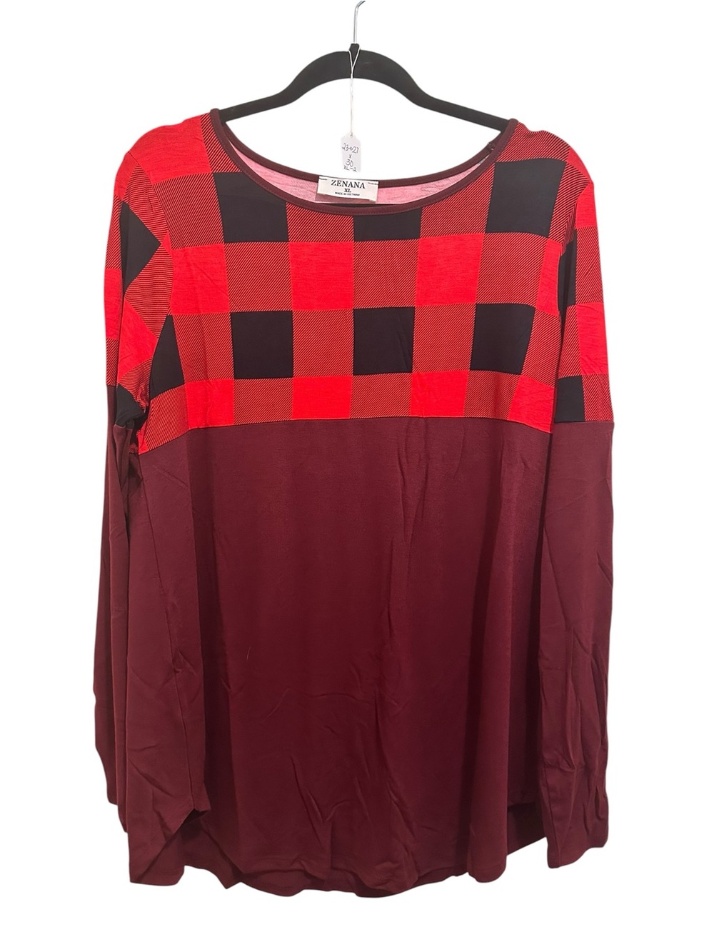Zenana Outfitters Red Buffalo Plaid & Burgundy Long Sleeve Top